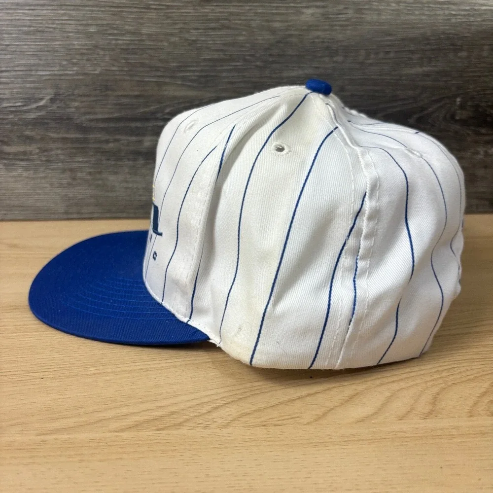 Vintage Mastec Hat Cap Snap Back White Blue Pin‎ Stripe Adjustable
